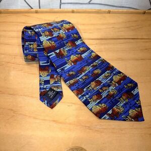 J. Garcia Silk Necktie OS Blue Goldfish Musical Notes Novelty Hand Sewn Tie